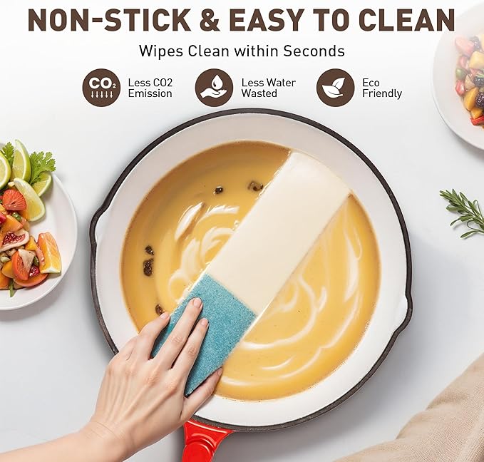 MAISON ARTS Enamel Cast Iron 7 Piece Cookware Set, Heavy Duty Dutch Ovens Pot with Lid, Red Non Stick Pots and Pans Sets, Oven Safe up to 500°F