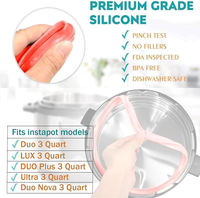 3 Pack Sealing Ring 3Qt for Instant Pot Sealing Rings 3 Qt Insta Pot, with 3 Float Valve Caps, Food-grade Silicone Instant Pot 3 Qt Sealing Ring, for instapot 3Qt, Red, Clear, Blue, Green