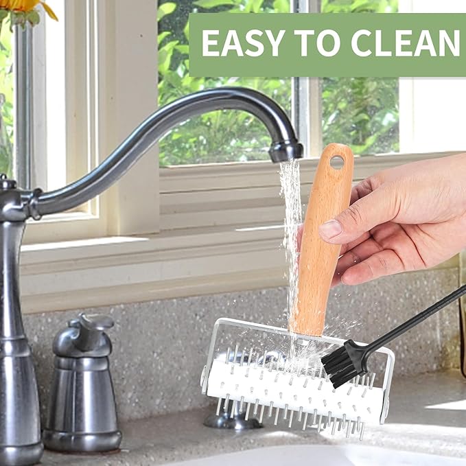 Pizza Dough Docker, Professional Dough Roller with Wooden Handle, Sturdy Pizza Docking Tool that Prevents Dough from Blistering, Time-Saver for Making Pizza Cookie Pie Pastry