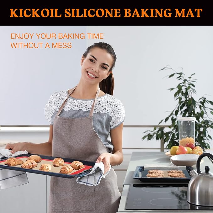 Silicone Baking Mats Quarter Sheet 3 Pack - BPA Free Reusable Non-Stick Silicone Baking Sheets for Oven Cookies Macarons Pizza - Induction Cooktop Protector, Cooking Essentials Kitchen Accessories