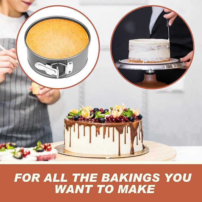 4 Pcs 6 Inch Non Stick Springform Pan with Removable Bottom Carbon Steel Round Springform Cheesecake Pan with Stainless Steel Spring Buckles for Baking Kitchens Restaurant(Gray)