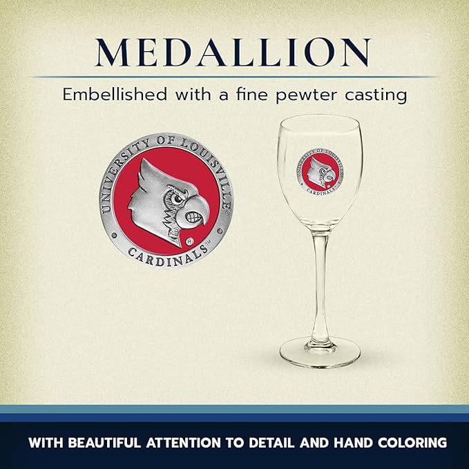 Heritage Pewter Louisville Cardinals Glass Goblets – Set of 2 | 12 OZ Goblet Wine Glasses | Expertly Crafted Pewter Glass