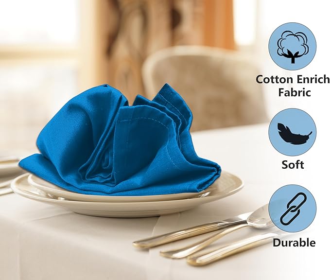 Ruvanti Cloth Napkins Set of 12, 18x18 Inches Napkins Cloth Washable, Soft, Durable, Absorbent, Cotton Blend. Table Dinner Napkins Cloth for Hotel, Lunch, Restaurant, Wedding Event, Parties - Blue