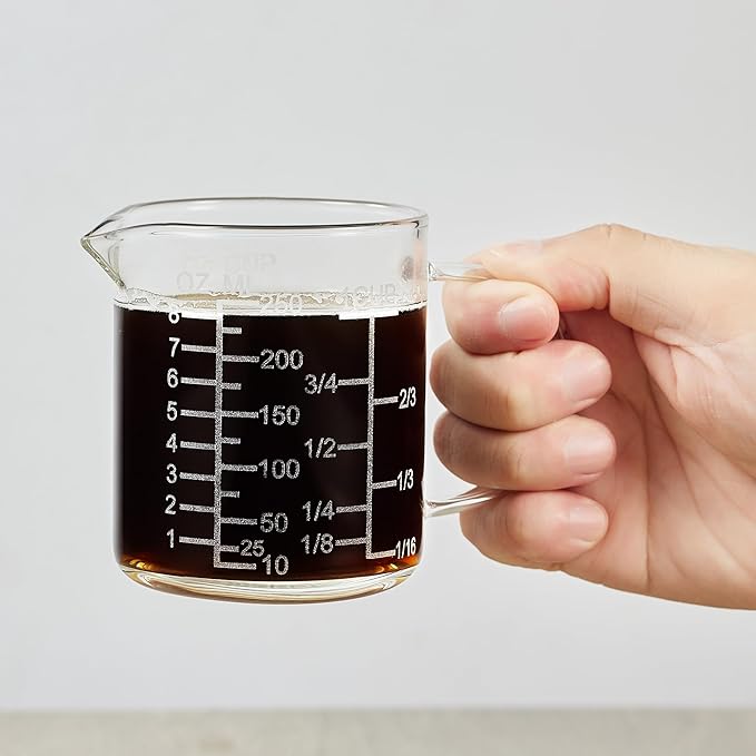 Ackers Mirror Scale Glass Measuring Cup-[Insulated handle | V-Shaped Spout]-Made of High Borosilicate Glass Measuring Cup for Kitchen or Restaurant, Easy to Read, 250 ML (8 Oz, 1 Cup)