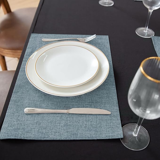 Linen Fabric Placemats Set of 4, Machine Washable, Heat Resistant, Wrinkle Free, Thick Polyester Kitchen Place Mats for Dining Table (Light Gray)