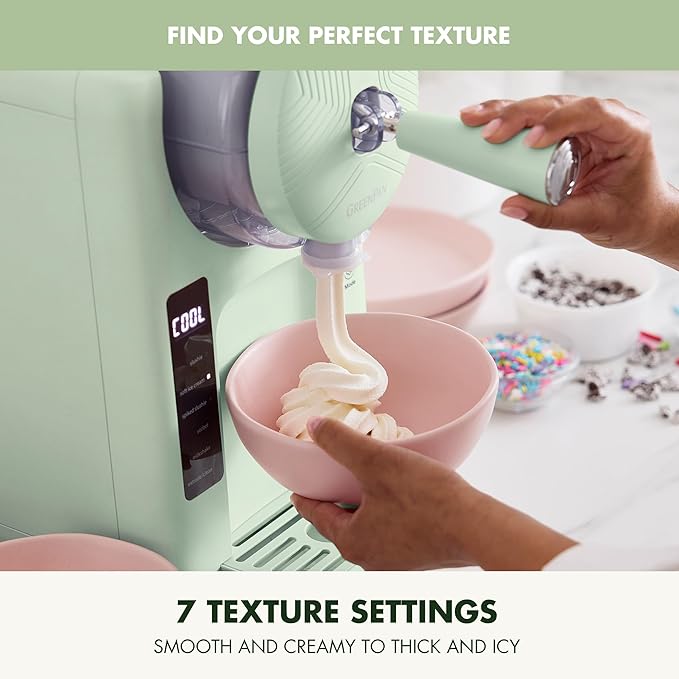 GreenPan Frost Ice Cream Machine & Frozen Drink Maker, Soft Serve, Slushie, Sorbet, Milkshakes & Cocktails, No Freezer Needed, 7 Textures, Quiet & Rapid, Easy Clean, Family Size, Pistachio Sage