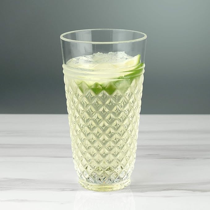 PG Plastic Drinking Glasses 20oz - Set of 4 Clear Acrylic Water Glasses - Plastic Tumblers, Safe & Reusable, Drinkware for Indoor & Outdoor Glassware