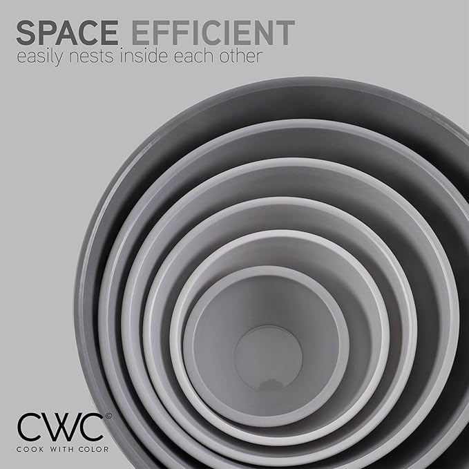 COOK WITH COLOR Mixing Bowls with Lids - 12 Piece Plastic Nesting Bowls Set includes 6 Prep Bowls and 6 Lids, Rhombus Design - Microwave Safe (Grey)