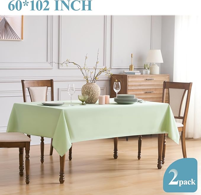 VidaFete Tablecloth 2 Pack 60 * 102inch Rectangle Table Cloth Polyester, Stain Wrinkle Resistant Polyester Dining Table Cover for Kitchen Dinning Party Wedding Tabletop Buffet Decoration(Sagegreen)