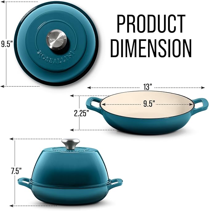 Signature Enameled Cast Iron Sourdough Bread Oven | Non-Stick with Tight Fitting Lid for Perfect Baking and Bread Making | 6QT Round Oven With Lid [Ocean Blue]