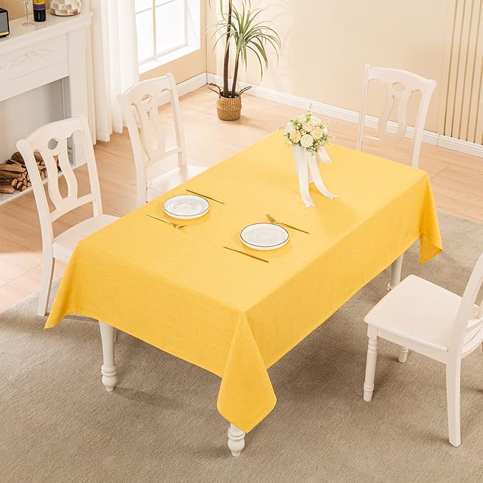 BALCONY & FALCON Rectangle Tablecloth Washable Wrinkle Resistant and Water Proof Table Cloth Decorative Linen Fabric Tablecloths for Dining Parties Kitchen Wedding and Outdoor Use (Yellow, 57x118)