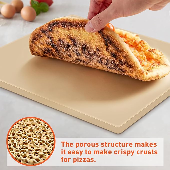 Pizza Stone for Oven and Grill 15 x 12 Inch, Rectangular Baking Stone for Bread, Heavy Duty Ceramic Pizza Pan, Thermal Shock Resistant Safe for Bread, Pies and More