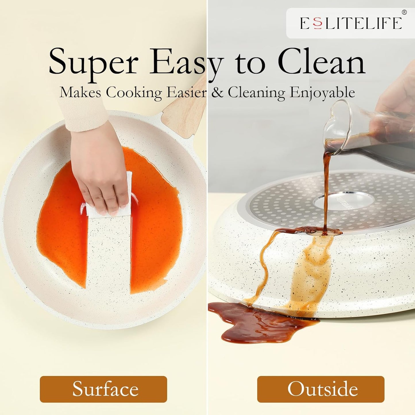 ESLITE LIFE Nonstick Ceramic Frying Pan Skillet with Lid, Non-Toxic Egg Omelette Kitchen Cooking Pans Compatible with All Stovetops (Gas, Electric & Induction), PTFE & PFOA Free (White, 9.5" w/Lid)