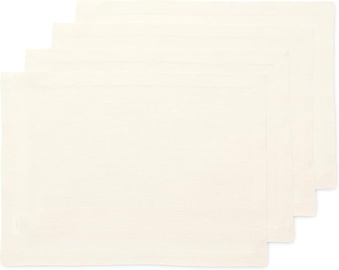 Solino Home Linen Ivory Placemats Set of 4-100% Pure Linen Placemats 14 x 19 Inch for Fall, Autumn, Thanksgiving, Christmas, Holiday - Fete