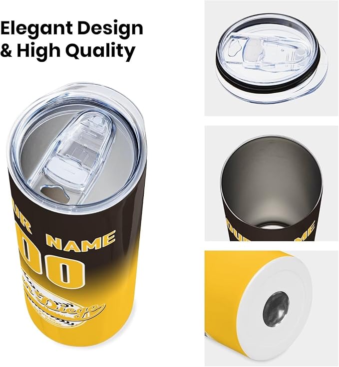 Custom Tumbler Stainless Steel Cup Personalized Baseball Vacuum Insulation Travel Mug Add Your Name Number Fans Gift for Baseball Fans