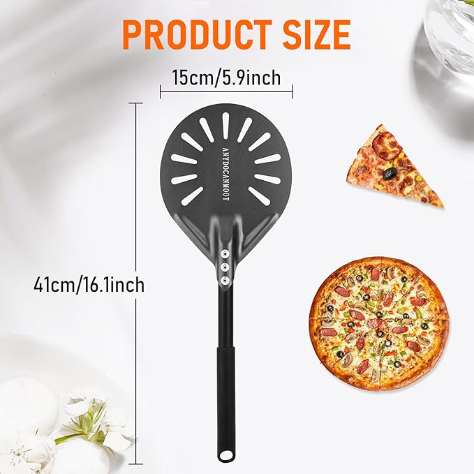 Perforated Pizza Peels 6 INCH pizza spatula paddle Long Handle Metal Pizza Spatula for Indoor and Outdoor (6 Inch)