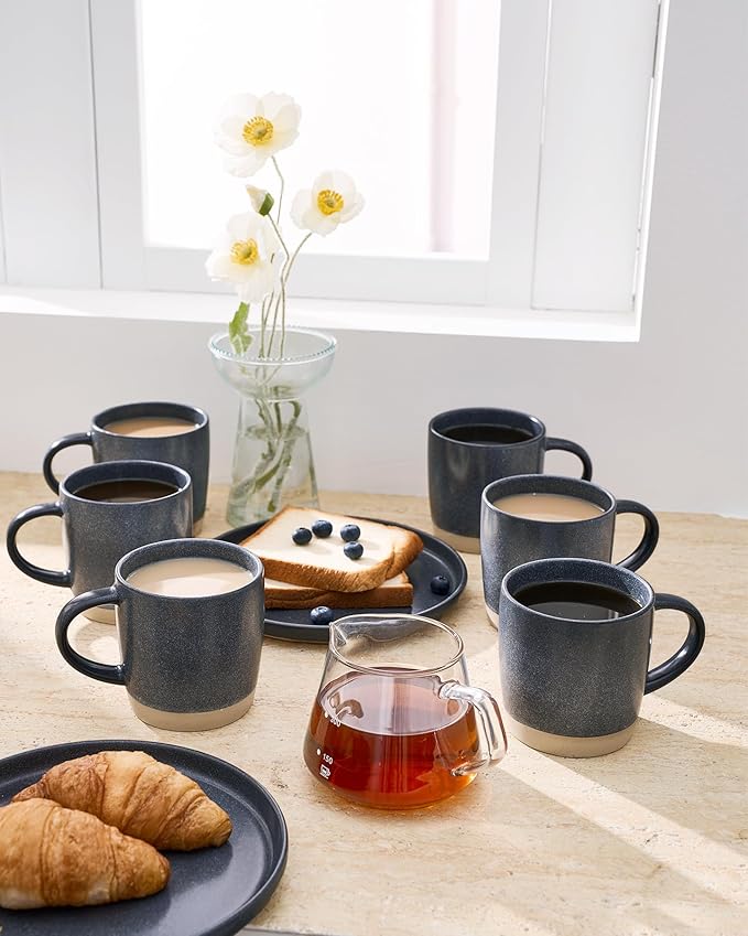 famiware Coffee Mugs Set of 6, Milkyway 13 oz Mug Set, Ceramic Cup Set with Handle for Coffee, Tea, Cocoa, Milk, Matte Dark Charcoal