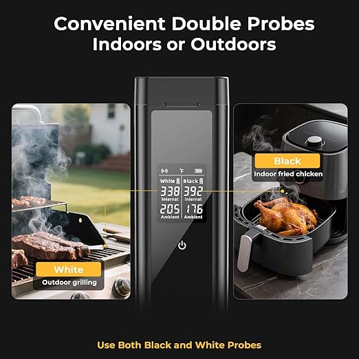 BlueSwan Wireless Smart Digital Bluetooth Meat Thermometer 820 ft Range with 2 Color Probes for Cooking, Grill, Smoker, Oven, 48Hr Battery, Magnetic Design for BBQ Accessories Stocking Stuffers