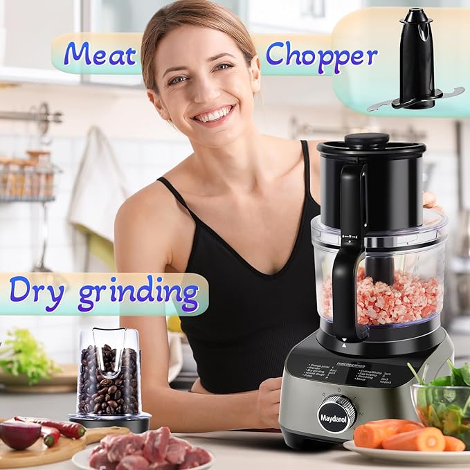 14 Cup Blender and Food Processor Combo for kitchen, French-Fry-Cutter, Blending, Mixing, Shredding, and Slicing, Meat and Vegetable Chopping, Doughing for Home Use, Mincing, and Pureeing,600W