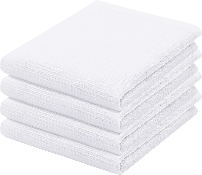 PurpleEssences Waffle Weave Kitchen Towel, 100% Cotton, 15x25 Inches, with Hanging Loop Ultra Soft Absorbent Quick Drying Dish Cloth, Tea and Hand Towels, 6 Pack - Christmas Holiday Winter - White