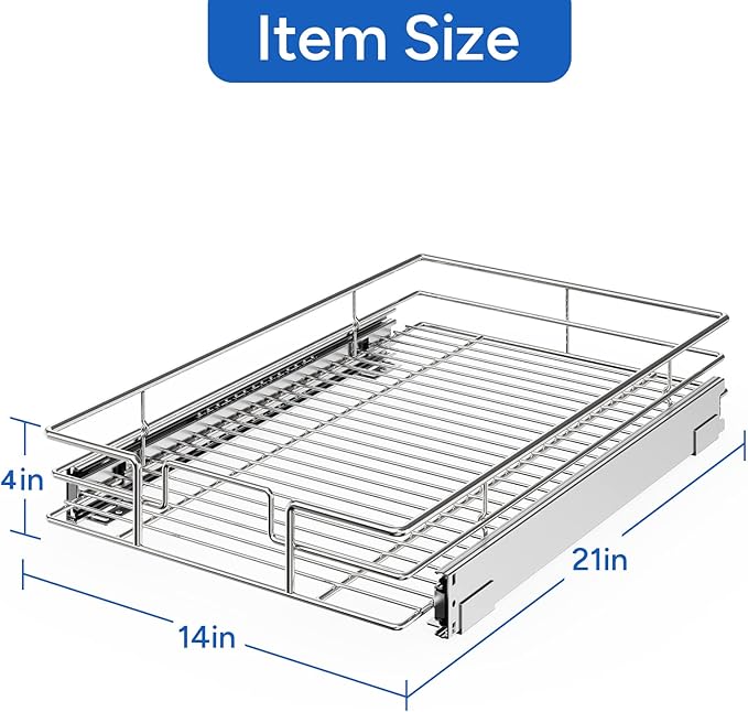 ROOMTEC Pull Out Cabinet Organizer, Cabinet Pull Out Shelves 14" W x 21" D, Heavy Duty Cabinet Drawers Slide Out Kitchen Cabinet Organizers Storage Shelf