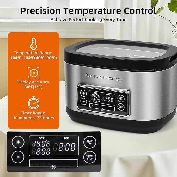 Homtone Sous Vide Cooker, 8 Quart Suveed Cooking Machine, Temperature Control Stainless Steel Sous Vide, Sous Vide Precise Cooker with Timer, Sousvide for Steak/Seafood/Poultry/Vegetables/Eggs