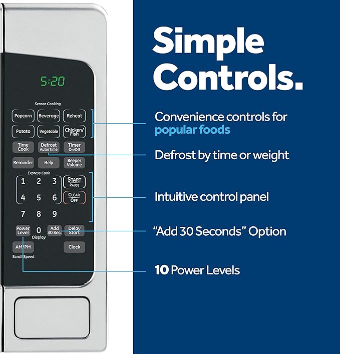 GE GCST20S1WBB Microwave Oven, 1,200-watt Capacity, 2.0 Cubic Ft, 8 Auto Cooking Settings, Child-Lock Technology, Kitchen Essentials for The Countertop, Dorm Room or Apartment, Black, Cu