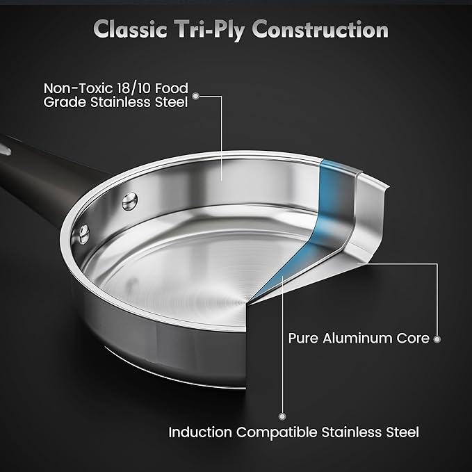 14-Piece Stainless Steel Pots and Pans Set, Cookware Set with Stay-Cool Handle, kitchen Cooking Pots and Pans Compatible with All Stovetops (Gas, Electric & Induction), Dishwasher Safe