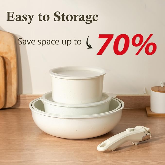 UCClife 24-Piece Nonstick Cookware Set - PFOA/PTFE Free Non-Toxic Pots & Pans, Detachable Handles, Oven & Dishwasher Safe, Scratch Resistant