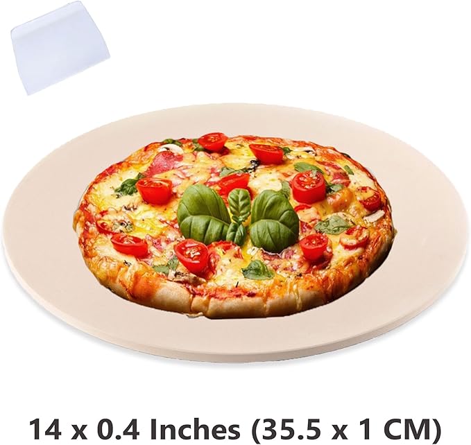 14 Inch Pizza Stone Cordierite Baking Stone for Oven & Grill, Heavy Duty BBQ Grilling Pizza Pan Large Oven Stone for baking, Ideal for Cooking Crispier Crust Pizza, Bread and More
