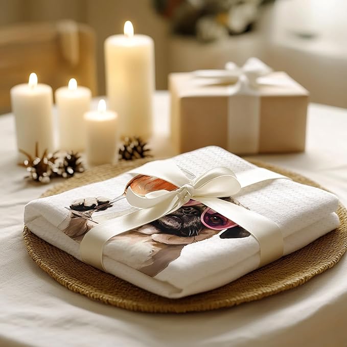 Cabana Bro Funny Wine Pug Kitchen Towels, Pug Lover Gifts Dish Tea Hand Towels for Kitchen Bar Cart Decor, Gifts for Wine Lovers, Bar Towel for Bartender, 16x24 Inches