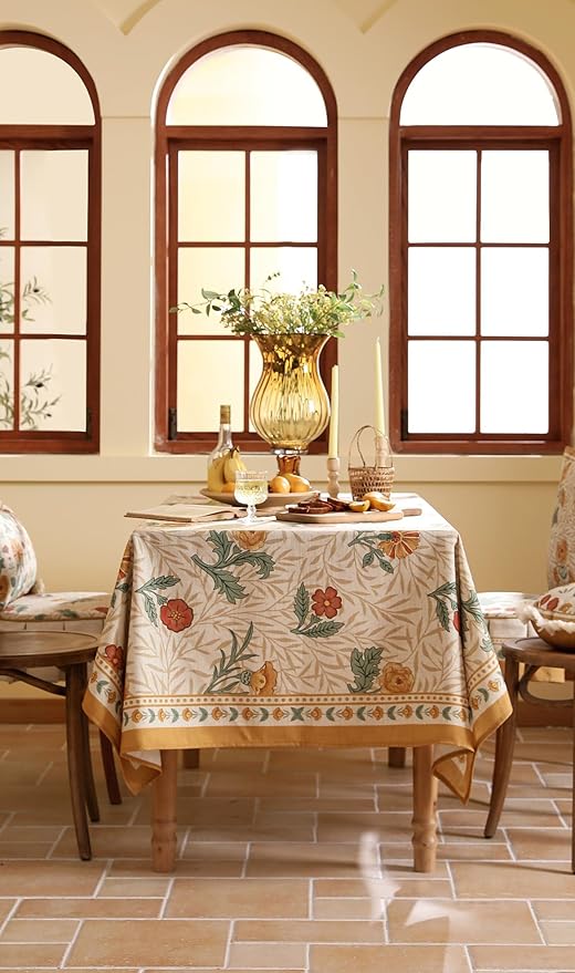 patdrea French Linen Tablecloth Soft Durable Floral Table Cloth Kitchen Dining Tablecloth for Rectangular Tables for Parties Christmas 63"x 102"