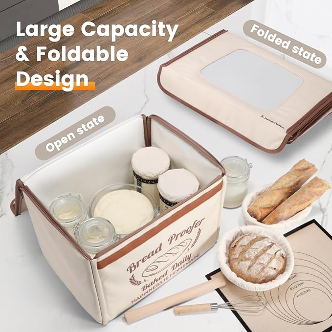 Folding Bread Proofing Box with 68-104℉ Temp Control & 48H Timer, Dough Proofer with Metal Rack, Proofing Box for Sourdough, Bread Baking, Pizza, Yogurt, Kombucha, Space-Saving&Precise Control