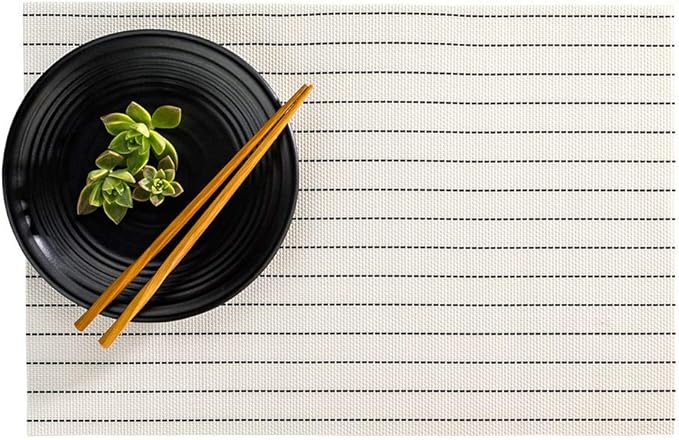 Restaurantware Carmel Mesh 16 x 12 Inch Table Placemats Set Of 6 Woven Washable Placemats - Pick Stitch Design No Stain White Kitchen Placemats Heat Tolerant Easy To Clean