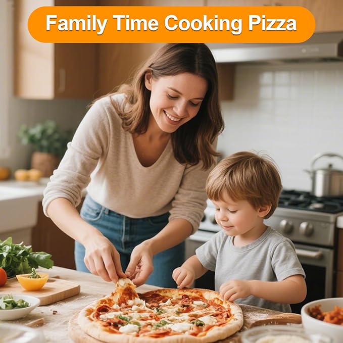 Pizza Oven Indoor, 12 Inch Retro Pizza Maker, Rapid Heating 800˚F, 1200W Glazed Ceramic Stone Electric Pizza Cooker, Two-button Precise Temperature Control, Viewing Window for Precise Cooking
