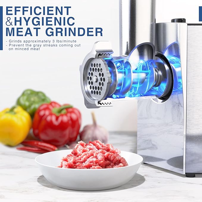 CHEFFANO Meat Grinder, 2600W Max Stainless Steel Meat Grinder Electric, ETL Approved Heavy Duty Meat Mincer Machine with 2 Blades, 3 Plates, Sausage Stuffer Tube & Kubbe Kit for Home Kitchen Use