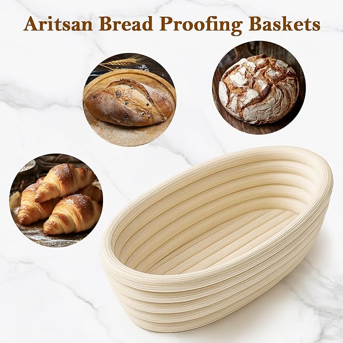 10 Inch Bread Banneton Proofing Basket Set of 4 Oval Sourdough Bread Baking Supplies Rattan Banneton Dough Proofing Bowls with Liners Sourdough Starter Kit for Home Dough Making and Baking