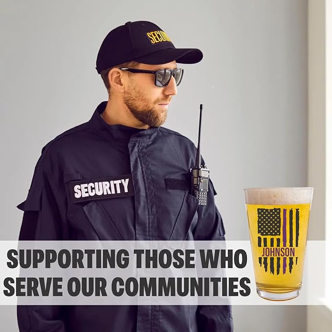 Blue Ridge Mountain Gifts - Thin Purple Line Pint Glass - Personalized Security Professional Glass, Security Officer Appreciation, Purple Line Merch, Custom Barware, The Thin American Flag