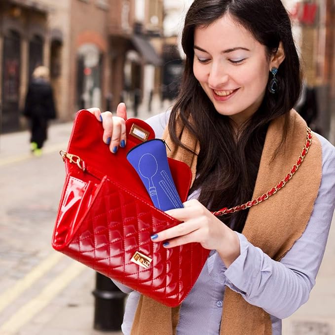 6 Pack Reusable Flatware Sets Knife, Fork, Spoon, Chopsticks, 24Pcs Portable Travel Stainless Steel Tableware Dinnerware with Carrying Case