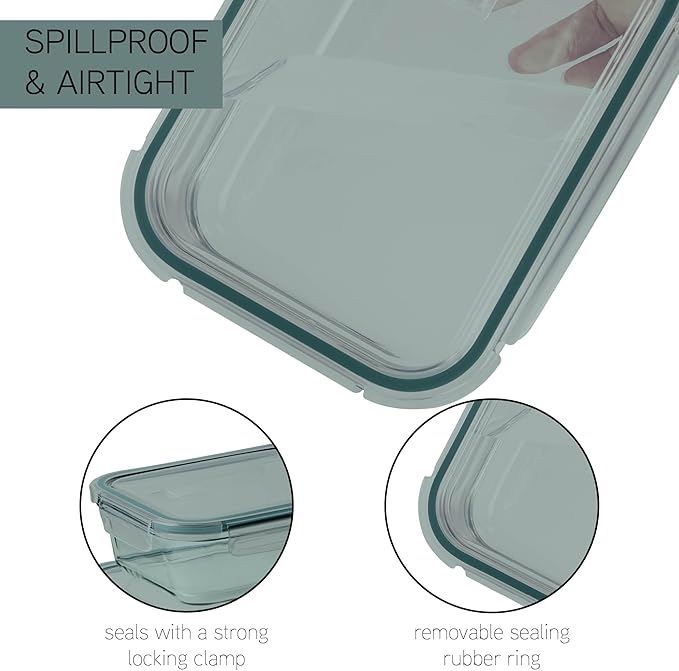 COOK WITH COLOR Premium 10-Pc. Colored Glass Food Container Set - 5 Rectangles - Leakproof Lids - Meal Prep, Storage, Teal