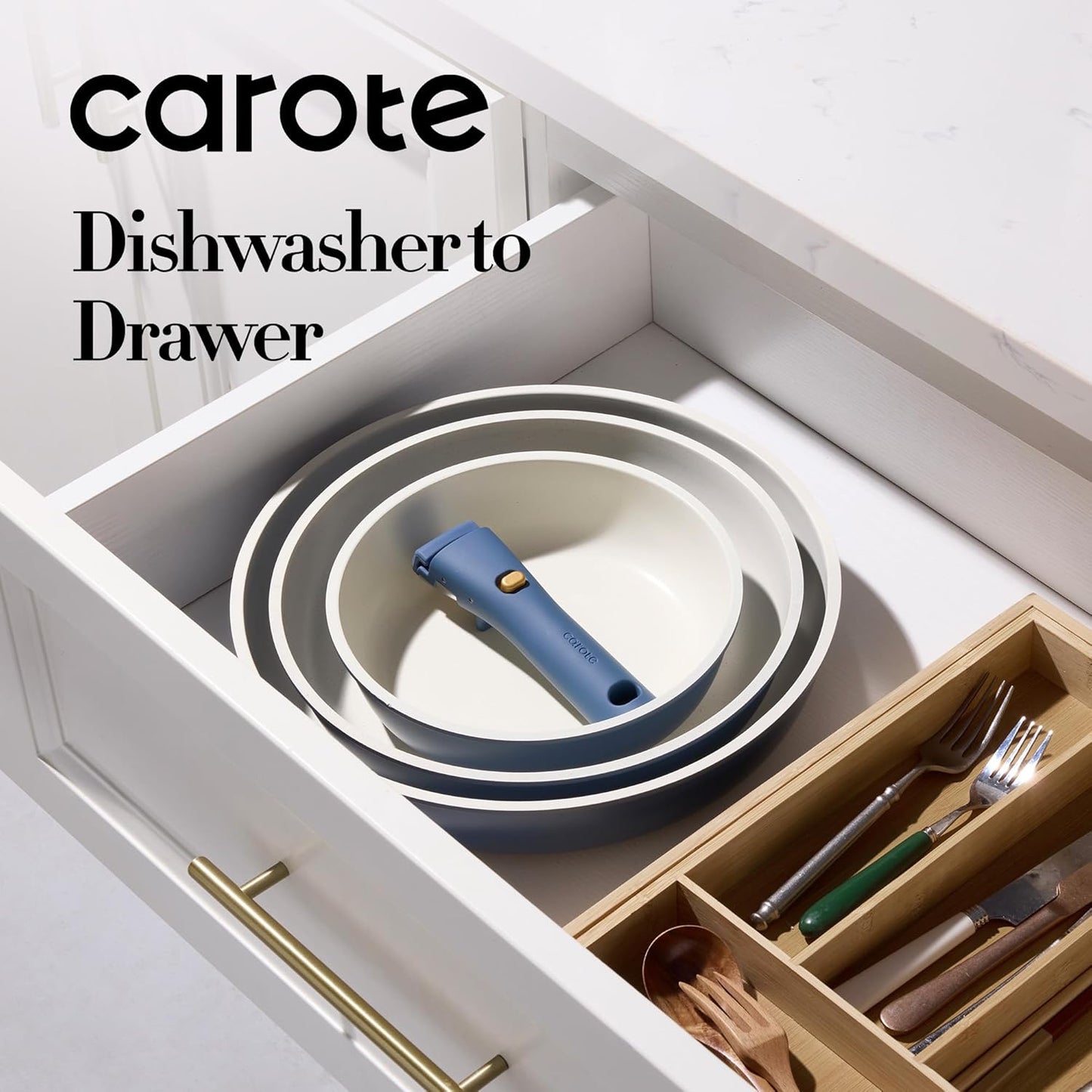 CAROTE 4pcs Non Stick Frying Pans, 8"+10"+12” Frying Pan Egg Pan Omelet Pans with Detachable Handle, Nonstick Cookware, PFOA Free, Induction Compatible & Oven Safe, Dishwasher Safe, Blue