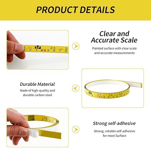 2Pcs Steel Self-Adhesive Measuring Tape, Imperial & Metric Tape Measure Sticker Ruler, Left to Right and Right to Left Stick on Tape Measure for Workbench, Woodworking, Saw & Drafting, 100cm/39Inch
