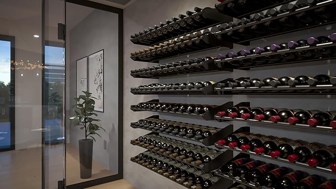 Ultra Wine Racks Showcase Cork Out Row - Black, Holds 12 Bottles - Modern Metal Wine Rack, Cork-Out Configuration for Wine Cellars, Home Bars, Kitchens, and Dining Rooms