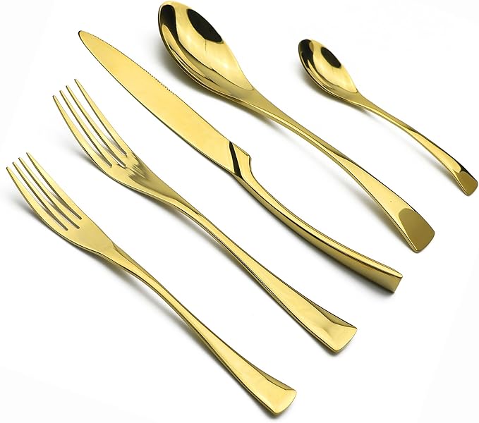 20-Piece 18/10 Stainless Steel Gold Flatware Set, Serive for 4