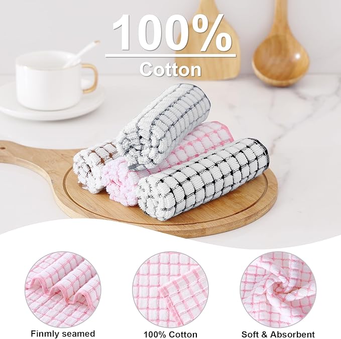 Kitinjoy Cotton 8 Pack Terry Kitchen Dish Cloths, 12 x 12 Inches Super Soft and Absorbent Dish Rags, Quick Drying Dish Towels for Washing Dishes, Mix Color