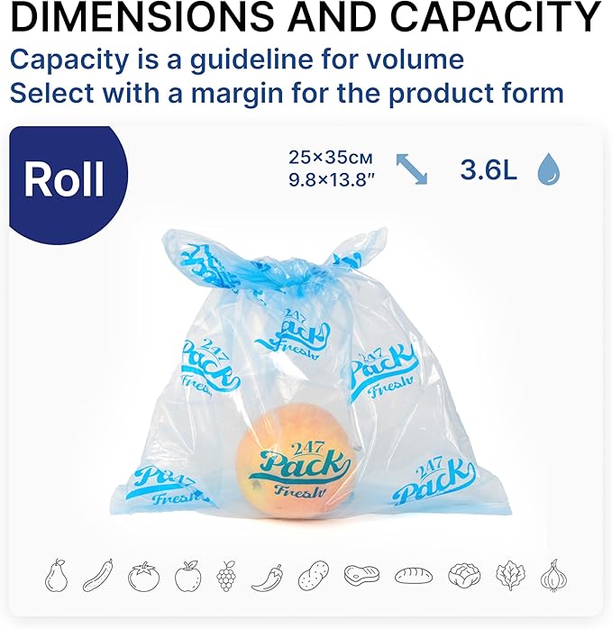 Freshpack 247 Roll 25×35 cm (~3.6 L) – Tear-Off Freezer Bags on a Roll, Reusable Food Storage Bags, Helps Keep Food Fresh up to 3× Longer – Biodegradable, BPA-Free, UV-Shielded, SGS Tested