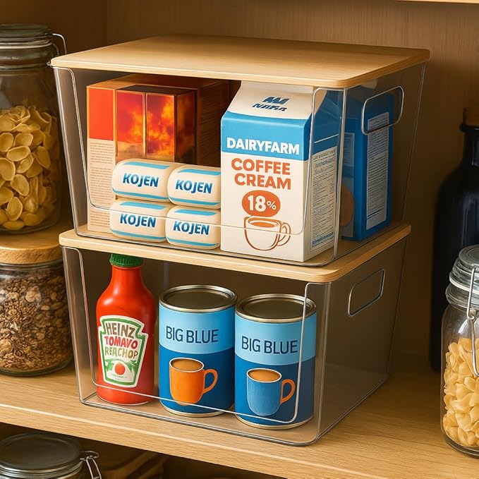 4-Pack Stackable Potato & Onion Storage Bins with Ventilated Design & Removable Dividers - Eco-Friendly Bamboo Vegetable Containers for Pantry, Kitchen Countertop - Garlic, Veggies, Produce Organizer
