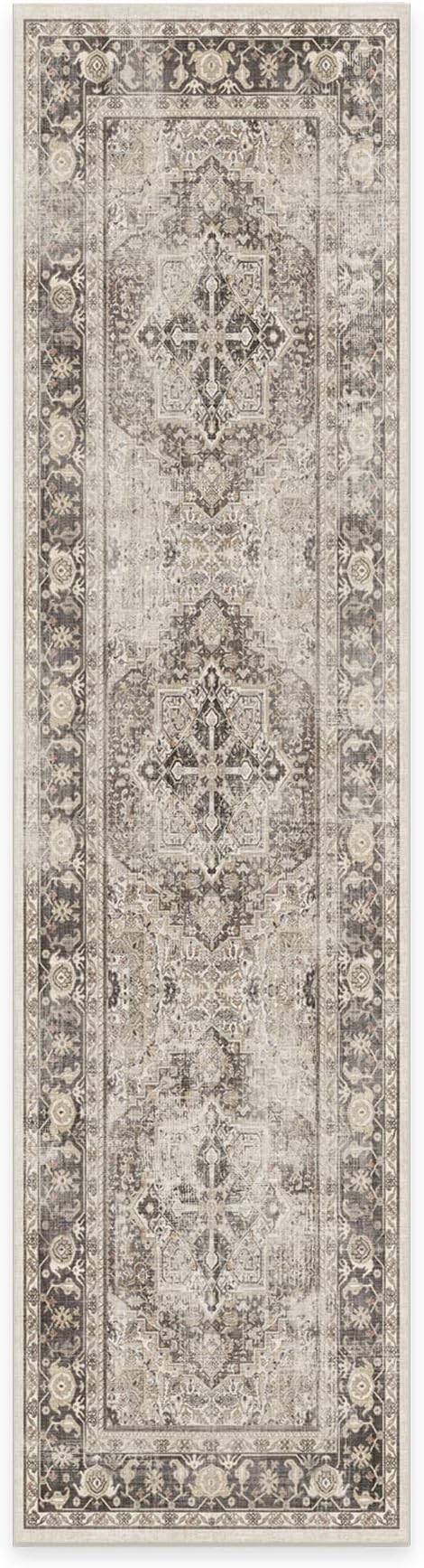 RUGGABLE Washable Vintage Runner Rug – Kamran Hazel 2.5x10, Stain-Resistant, Non-Slip Hallway Runner – Machine Washable Rug for Hallway, Entryway, Living Room & Kitchen–with Standard Pad