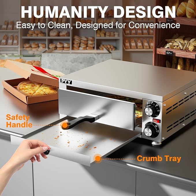 PYY Indoor Electric Pizza Oven - Countertop Pizza Maker Machine Commercial Stainless Steel With Crumb Tray for Home 12in