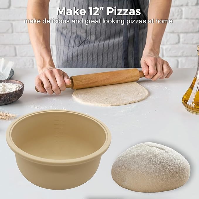 4Pcs Stackable Silicone Pizza Dough Proofing Containers with Lids,Pizza Dough Proofing Box | Make 12" Pizzas 700ml(4Pcs Beige)
